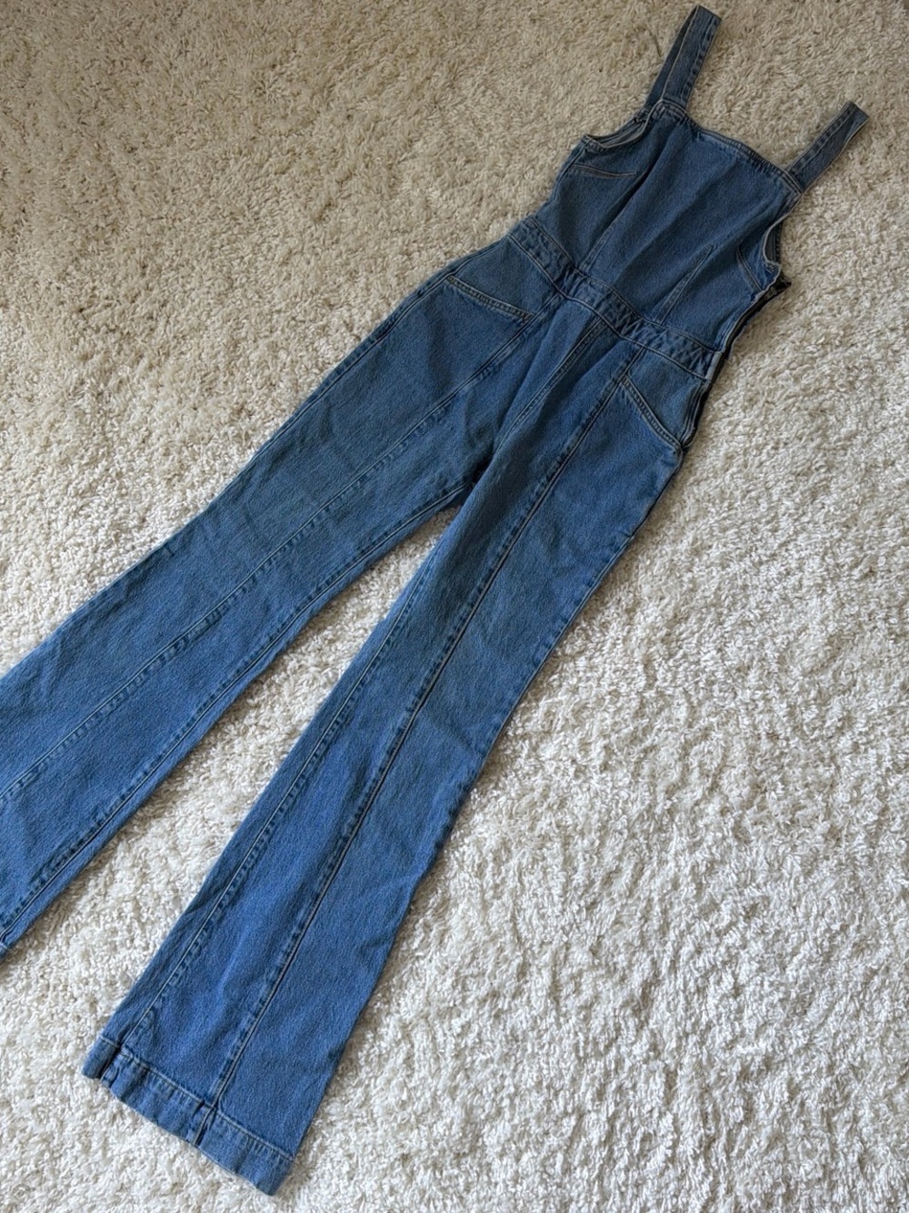 Free People Denim Blue Flared Overalls